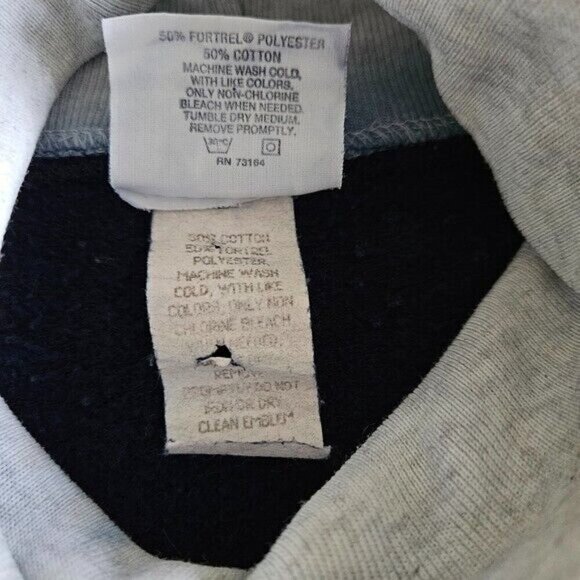 Artisans Top Womens L Navy USA Made XMas Embroidery Print Turtleneck LS FLAW VTG - Picture 12 of 15